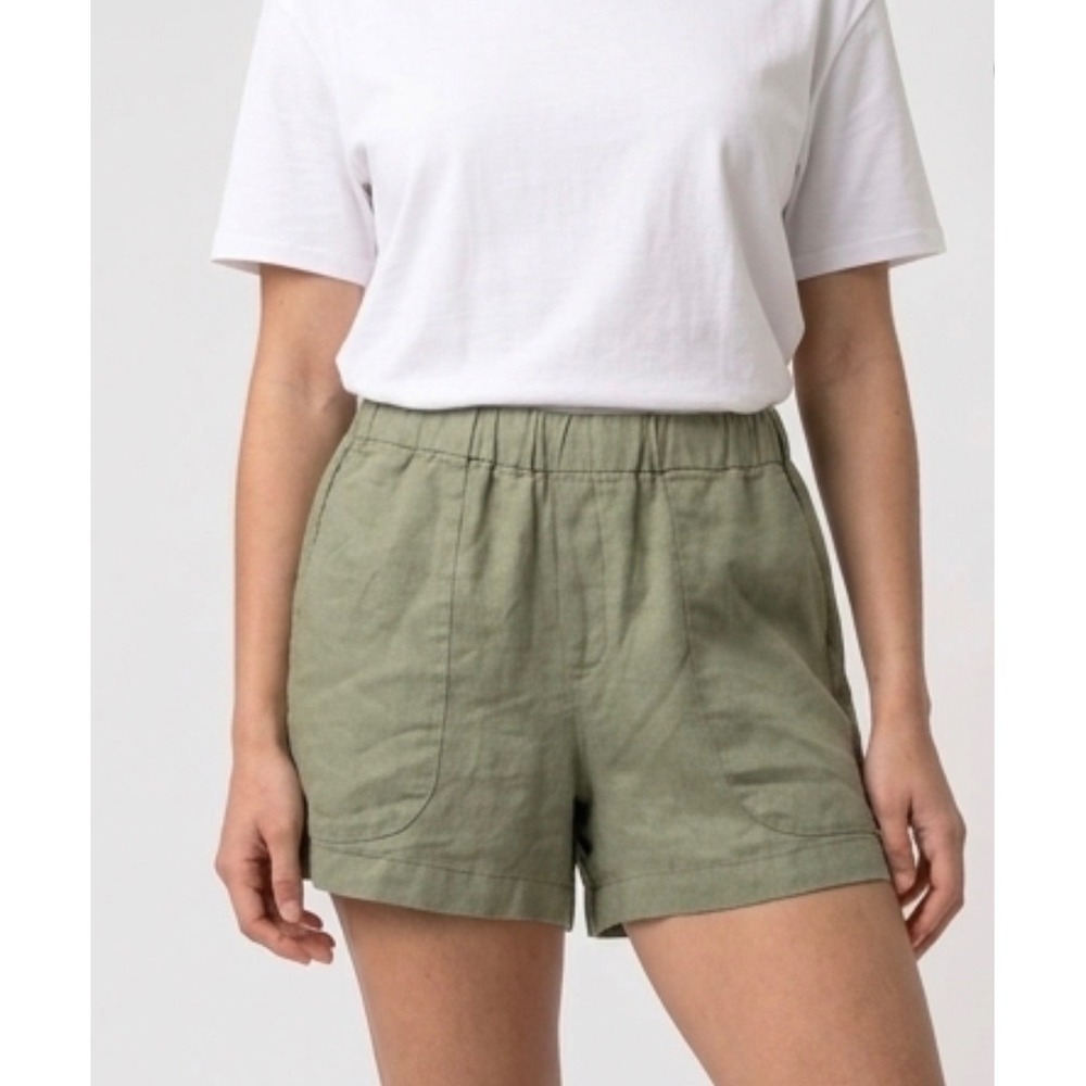 Banana Republic Shorts Women XS Green Excellent Linen Blend Elastic Waist Pocket